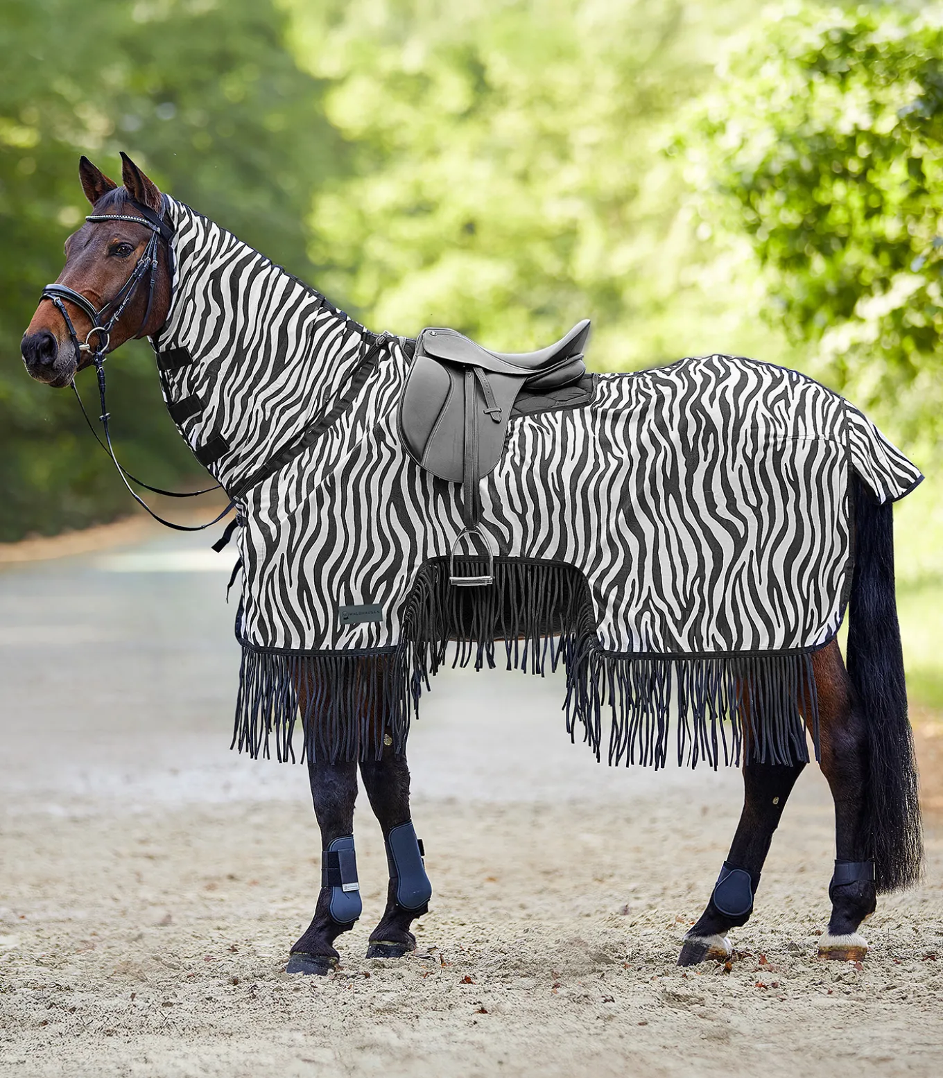 Fliegen-Ausreitdecke Zebra mit Fransen